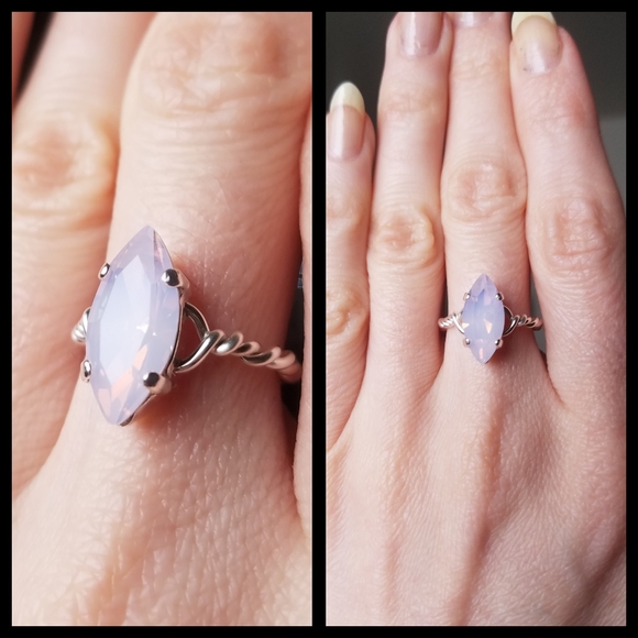 💖 "Rose Opal" Swarovski Crystal Ring Handmade Pink Silver Adjustable Jewelry - Picture 5 of 10